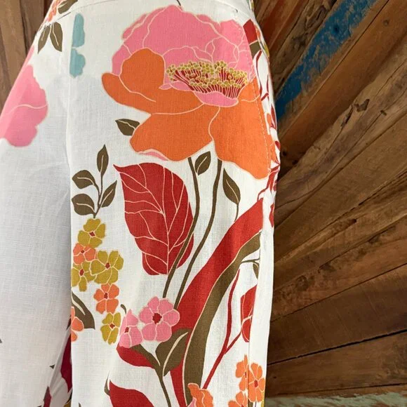 Marella tropical floral print cotton pants Sz 2 pockets - Picture 5 of 14